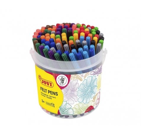 Jovi Felt Pens Bote con 120 Rotuladores - Punta de 2mm - Tinta de Gran Fijacion - Capuchon de Seguridad Ventilado - Colores Surtidos