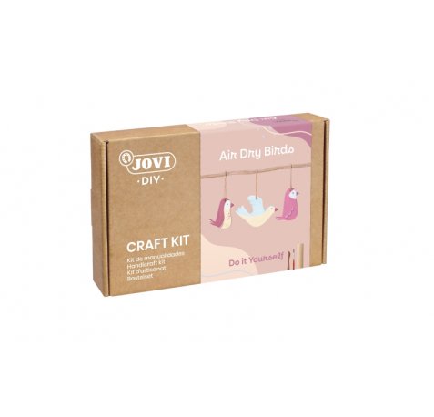 Jovi Diy Kit de Manualidades para Hacer Pajaros - Pasta Endurecible Air Dry - 500g Airdry - Rodillo de Madera - Herramientas de Modelaje - Pintura Gouache - Pinceles - Libreta - Cuerdas de Lino - Color Varios
