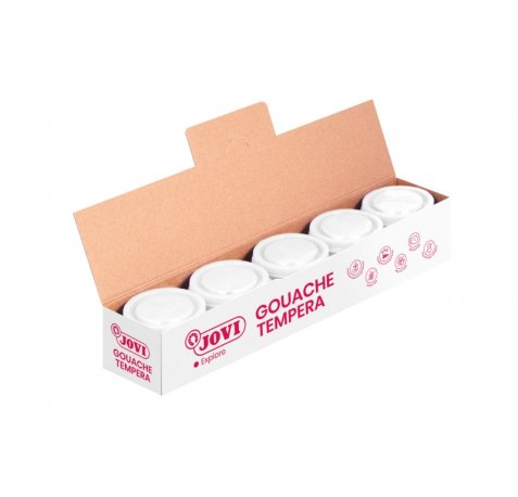 Jovi Tempera Bote 35ml - Colores Mezclables - Uso en Papel, Cartulina, Madera, Tela, Pasta de Modelar y Fango - Aplicacion con Pincel, Rodillo o Espatula - Color Blanco (5 uds)