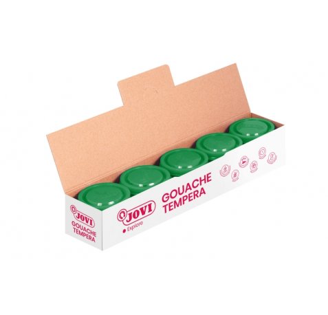 Jovi Bote de Tempera Escolar - 35ml - Colores Mezclables - para Papel, Cartulina, Madera, Tela, Pasta de Modelar y Fango - Uso con Pincel, Rodillo o Espatula - Color Verde (5 uds)