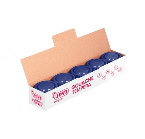 Jovi Bote de Tempera Escolar - 35ml - Colores Mezclables - para Papel, Cartulina, Madera, Tela, Pasta de Modelar y Fango - Uso con Pincel, Rodillo o Espatula - Color Azul (5 uds)
