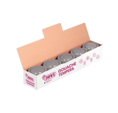Jovi Bote de Tempera Escolar - 35ml - Colores Mezclables - Uso en Papel, Cartulina, Madera, Tela, Pasta de Modelar y Fango - Aplicacion con Pincel, Rodillo o Espatula - Color Gris (5 uds)