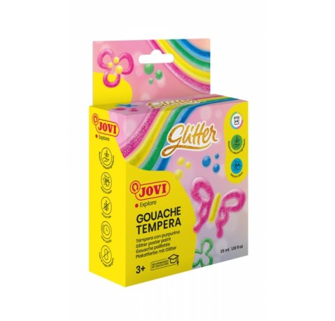 Jovi Glitter Gouache Estuche de 4 Botes de Tempera 35ml - Tempera Liquida Base Agua - Particulas de Purpurina - Excelente Rendimiento - Secado Rapido - Facil Aplicacion  - Color Surtido