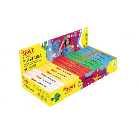 Jovi Expositor de 15 Pastillas de Plastilina 150gr - Colores Basicos - 100% Vegetal - Muy Moldeable - No Se Seca - Colores Mezclables - Color Surtido
