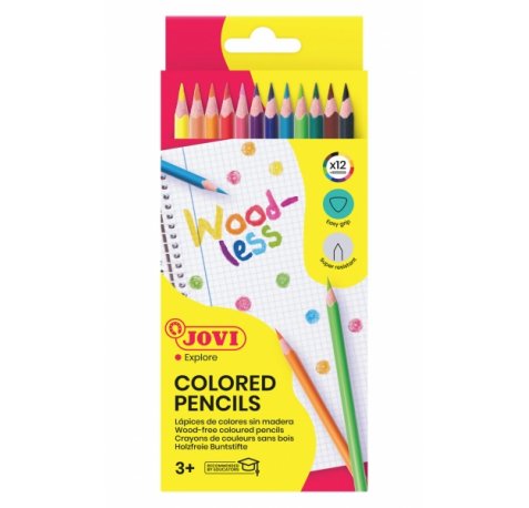 Jovi Woodless Pack de 12 Lapices de Colores - Forma Triangular - Minas Resistentes - Sin Madera - Colores Surtidos