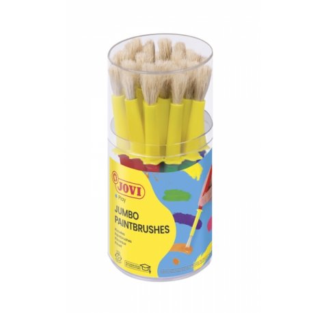 Jovi Jumbo Paint Brushes Bote 20 Pinceles Medianos Pelo Cerda - Gruesos de Pelo Natural - Mango de Plastico - No Gotean - Limpieza Facil - Sistema de Corona Antirrodamiento - Color Varios