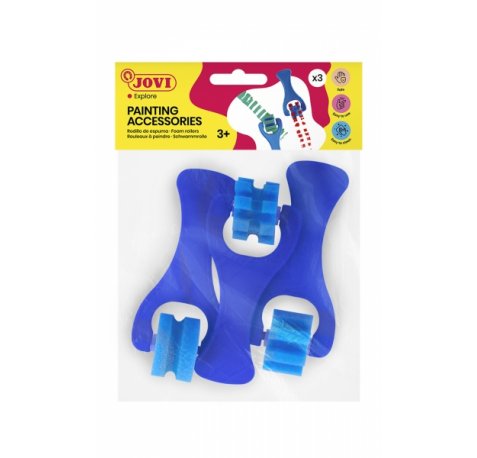 Jovi Bolsa Colgable con 3 Rodillos Espuma Pequeños Estampados Diversos - Formas Diferentes - Mango Resistente - Facil Limpieza con Agua y Jabon - Color Azul
