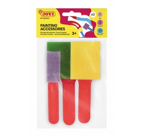 Jovi Painting Accessories Pack de 3 Pinceles de Espuma - Tamaños Diferentes - Especiales para Pintura de Dedos - Faciles de Limpiar con Agua y Jabon - Color Varios