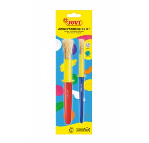 Jovi Jumbo Paint Brushes Pack 1 Pincel Mediano + 1 Pincel Grueso - Pelo Natural - Mango de Plastico - No Gotean - Facil Limpieza - Sistema de Corona Anti-Rodamiento - Color Varios