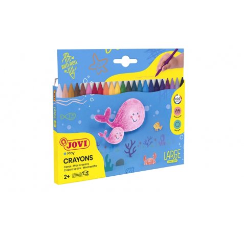 Jovi Large Easy Grip Estuche de 24 Ceras Plasticas Hexagonales - No Ruedan - Uso en Papel y Cartulina - Duracion Prolongada - sin Olor - Facil de Sacar Punta - No Mancha - Color Surtido