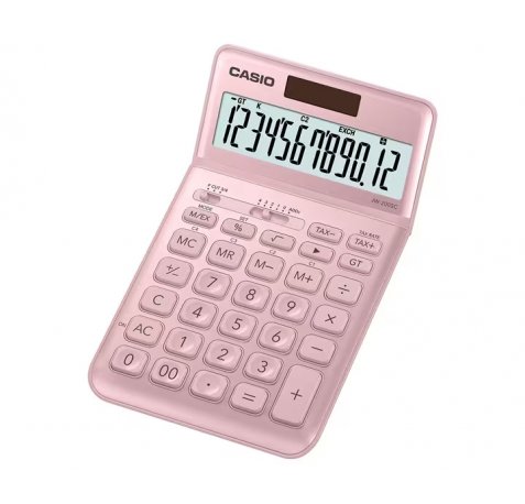 Casio JW-200SC Calculadora de Sobremesa - Pantalla LCD de 12 Digitos Inclinacion Ajustable - Alimentacion Solar y Pilas - Color Rosa