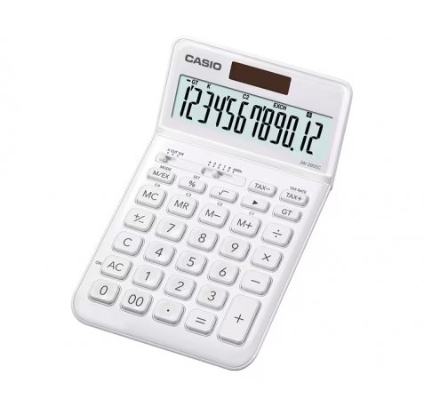 Casio JW-200SC Calculadora de Sobremesa - Pantalla LCD de 12 Digitos Inclinacion Ajustable - Alimentacion Solar y Pilas - Color Blanco