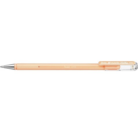 Pentel Hybrid Milky Boligrafo de Bola - Punta Fina 0.8mm - Trazo 0.4mm - Tinta de Gel Opaca - Color Naranja Pastel (12 uds)