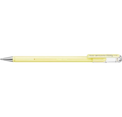 Pentel Hybrid Milky Boligrafo de Bola - Punta Fina 0.8mm - Trazo 0.4mm - Tinta de Gel Opaca - Color Amarillo Pastel (12 uds)