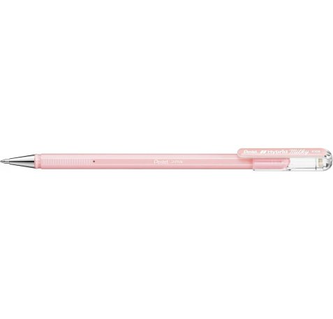 Pentel Hybrid Milky Boligrafo de Bola - Punta Fina 0.8mm - Trazo 0.4mm - Tinta de Gel Opaca - Color Rosa Pastel (12 uds)