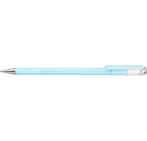 Pentel Hybrid Milky Boligrafo de Bola - Punta Fina 0.8mm - Trazo 0.4mm - Tinta de Gel Opaca - Color Azul Pastel (12 uds)