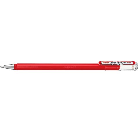 Pentel Mattehop Boligrafo de Bola - Punta 1mm - Trazo 0.5mm - Tinta de Gel Opaca - Fabricado con 55% de Materiales Reciclados - Color Rojo (12 uds)