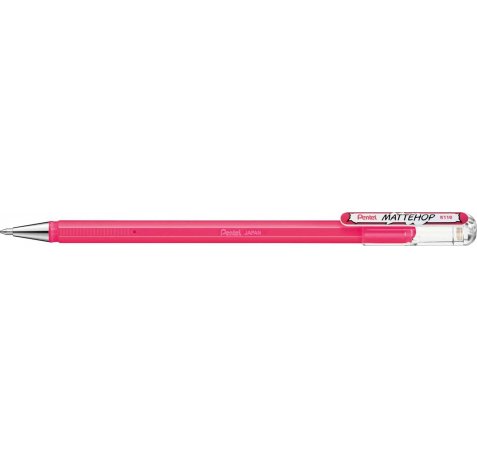 Pentel Mattehop Boligrafo de Bola - Punta 1mm - Trazo 0.5mm - Tinta de Gel Opaca - Fabricado con 55% de Materiales Reciclados - Color Rosa (12 uds)