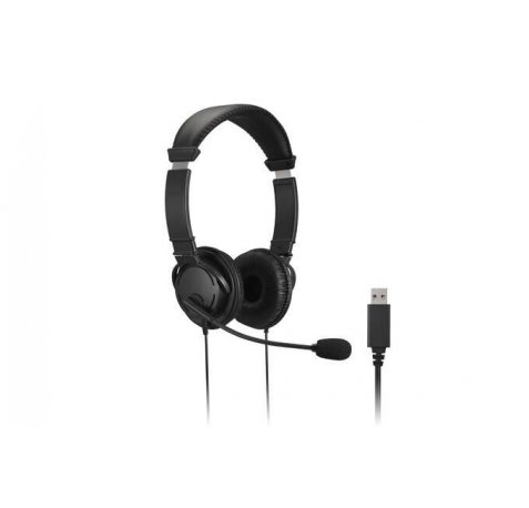 Kensington Auriculares con Microfono USB - Diadema Ajustable - Almohadillas Acolchadas - Controles en Cable - Cable de 1.80m - Color Negro
