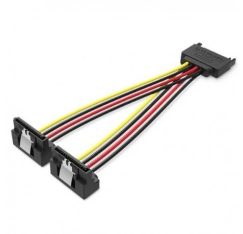 Vention Cable Alimentacion SATA - Longitud 0.15m - 15P Macho - 2x15P Hembra Acodado - 18 AWG - Color Negro
