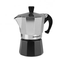 Orbegozo KFM 330 Cafetera de Aluminio para Tres Tazas - Mango Ergonomico - Valvula de Seguridad - Compatible con Cocinas a Gas - Electricas o Vitroceramica - Facil Limpieza