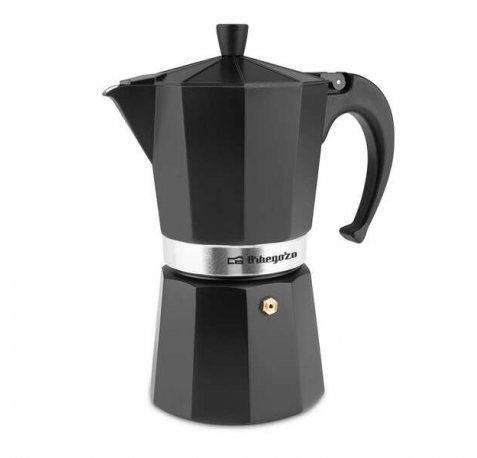 Orbegozo KFN 910 Cafetera de Aluminio Negra - Capacidad para 9 Tazas - para Cocinas a Gas - Electricas y Vitroceramica - Asa Ergonomica y Valvula de Seguridad