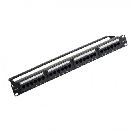 Vention Patch Panel de 24 Puertos RJ45 - Cat.6 UTP - Terminales Chapados en Oro - Compatible con Rack 19" 1U - Acero y ABS - 483x44.3x22.7mm - Color Negro