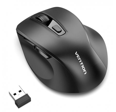 Vention Raton Ergonomico Inalambrico para Diestros - 6 Botones - 4000dpi - Bluetooth - Alcance 10m - Alimentacion a Pilas - Boton de Alternancia de Dispositivo - Color Negro
