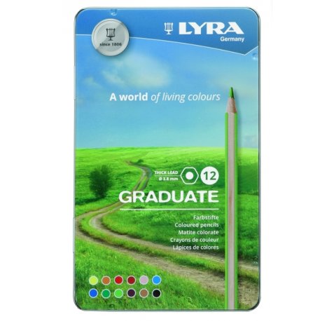 Lyra Graduate Pack de 12 Lapices de Colores - Hexagonal - Estuche de Metal - Color Negro