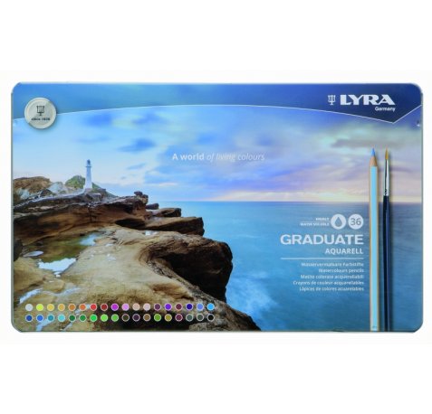 Lyra Graduate Pack de 36 Lapices de Colores Acuarelables con 1 Pincel Incluido - Hexagonal - Estuche de Metal - Colores Surtidos