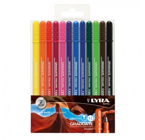Lyra Graduate Pack de 12 Fineliners Rotulador de Punta Sintetica - Punta Fina - Colores Surtidos
