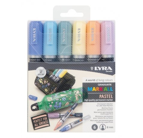 Lyra Mark All Pack de 6 Rotuladores Permanentes - Multisuperficie - Punta Redonda - 2mm - Estuche 6 Unidades - Colores Pastel