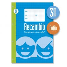 Lamela Recambio para Anillas con 100 Hojas de 70g/m2 con Margen - Formato Folio - Pauta Cuadrovia de 3mm - Papel Offset Blanco Extra - Color Azul