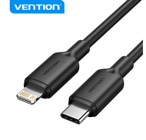 Vention Cable USB 2.0 Tipo C a Lightning - Conector Niquelado - Potencia 27W - Corriente Maxima 3A - Color Negro