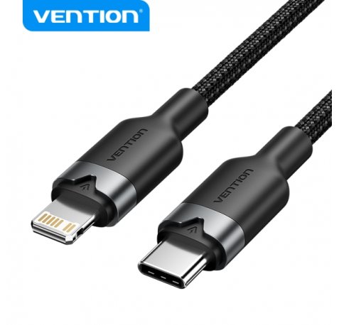 Vention Cable de Carga USB-C/Lightning - Aluminio Trenzado - 480Mbps - 3A - 27W Max - Color Negro