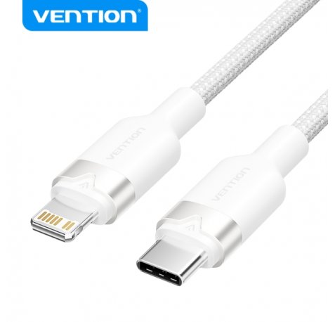 Vention Cable de Carga USB-C/Lightning - Aluminio Trenzado - 480Mbps - 3A - 27W Max - 2m - Color Blanco