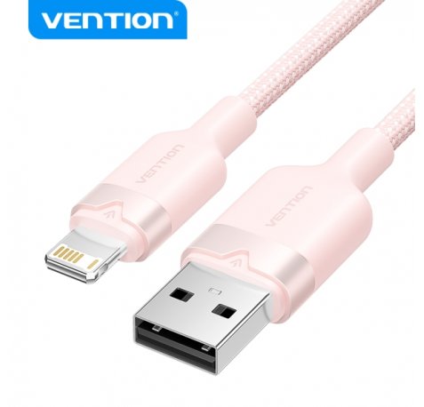 Vention Cable de Carga USB-A/Lightning - Aluminio y Algodon Trenzado - 480Mbps - 2.4A - 2m - Color Rosa