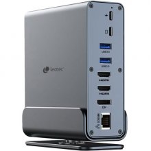 Leotec LEDS06 Docking Station USB C 15 en 1 - 2x HDMI 4K + DisplayPort - Power Delivery 100W - Ethernet Gigabit - 5x USB + USB C - Lector SD y MicroSD - Jack 3.5 mm - Color Gris Aluminio