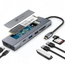 Leotec LEDS07 Docking Station USB C 8 en 1 con Ranura SSD M.2 - HDMI 4K - Power Delivery 100W - USB 3.2 y USB C 10Gbps - Lector SD y MicroSD - Compatible SSD NVMe y SATA - Cuerpo de Aluminio