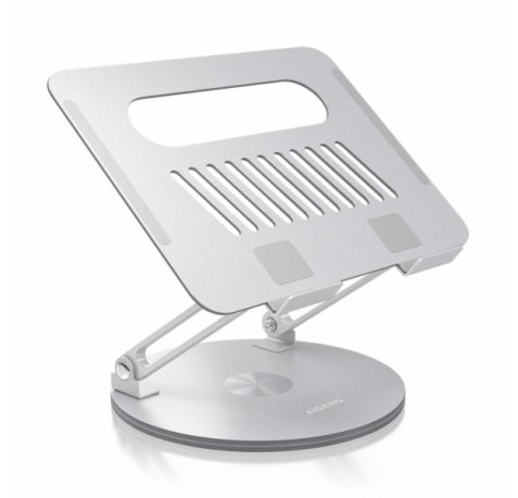 Aisens Soporte Sobremesa XL Giratorio y Ajustable para Portatil O Tablet - Aleacion de Aluminio - Rotacion 360° - Plegable y Compacto - Antideslizante - Compatible 10-17" - Color Plata