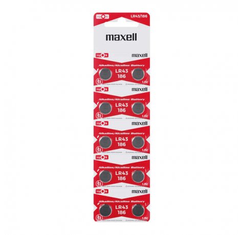 Maxell Pack de 10 Pilas Alcalinas de Boton LR43 1.5V