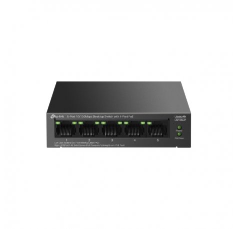 TP-Link LS105LP LiteWave Switch 5 Puertos - No Administrado - 4xRJ45 PoE 100Mbps - 1xRJ45 100Mbps - Recuperacion Automatica - Color Negro