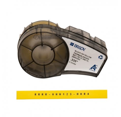 Brady M21-187-C-342-YL Cinta de Etiquetas Original Termocontractiles PermaSleeve - Texto negro amarillo | Cinta de etiquetas original termocontractiles permasleeve - texto negro sobre fondo amarillo - ancho x
