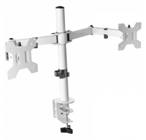 Mars Gaming MARM2 Soporte Monitor Dual - Brazos Articulados - Gestion de Cableado - Ajuste de Altura - Estructura Robusta - Rotacion 360º - Color Blanco