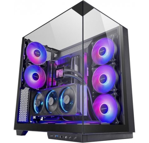 Mars Gaming MC-3GF Caja Torre ATX - 2 Ventiladores ARGB Traseros Preinstalados - Triple Cristal Templado - Montaje Vertical para Tarjetas Graficas - Soporte para Refrigeracion Liquida hasta 360mm - 420x289x460mm - Color Negro