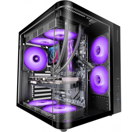 Mars Gaming MC-CURV Caja Torre ATX - Cristal Templado Curvo Continuo - Doble Camara - Conectividad USB-C y USB 3.0 - 7 Ranuras de Expansion - 343x286x353mm - Color Negro