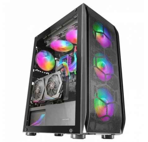 Mars Gaming MC-KX Caja PC - Refrigeracion Maxima con 5 Ventiladores - Sistema CPU FREEZER - Compatible con Refrigeracion Liquida - Iluminacion ARGB - Color Negro