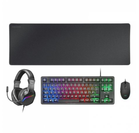 Mars Gaming MCP-RGB3 Combo Gaming 4en1 - Teclado TKL H-Mech RED - Raton RGB Flow 3200 DPI - Auriculares FRGB Rainbow - Alfombrilla XXL Antideslizante - Color Negro