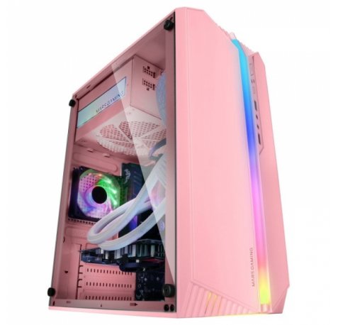 Mars Gaming MC-S1 Caja Compacta Gaming - Iluminacion ARGB 12 Modos - Ventana Lateral Completa - Ventilador FRGB Incluido - Compatible Micro-ATX/Mini-ITX - Color Rosa
