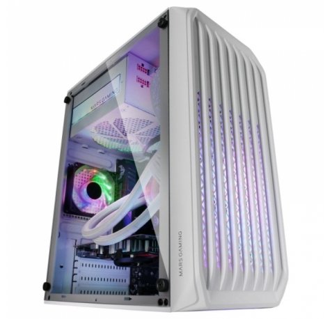 Mars Gaming MC-S2 Caja Compacta Gaming - Ventiladores FRGB - Soporte Refrigeracion Liquida - Compatible Micro-ATX/Mini-ITX - Ventana Lateral Completa - Color Blanco